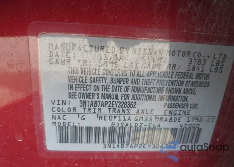 2014 Nissan Sentra Sv из США, поврежденный, VIN 3N1AB7AP2EY328362